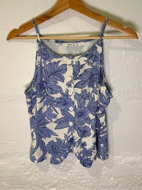 Timing Blue and White Floral Button-Front Spaghetti Strap Tank